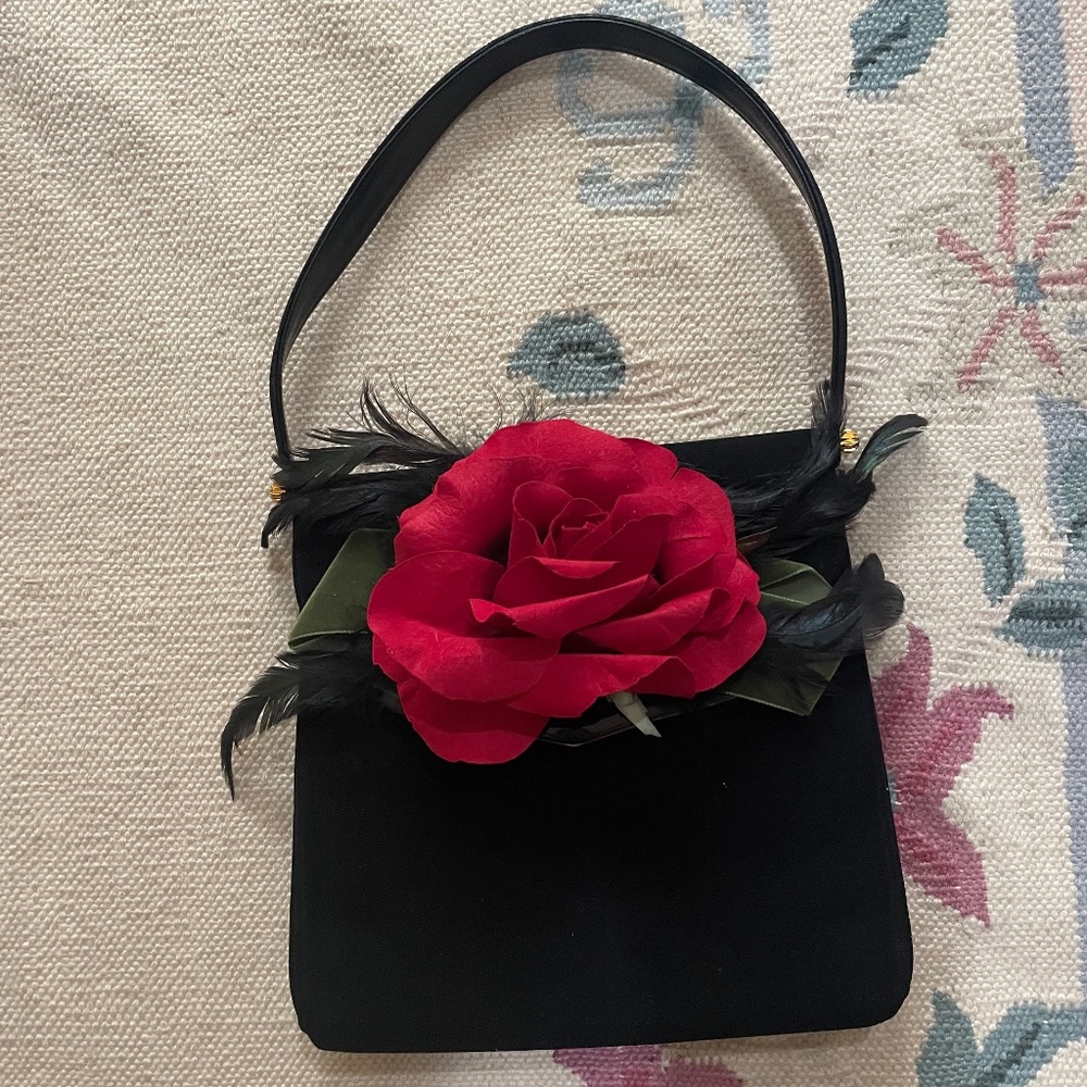 Coblentz Suede Purse with Rose, Dofan Mirror included inside